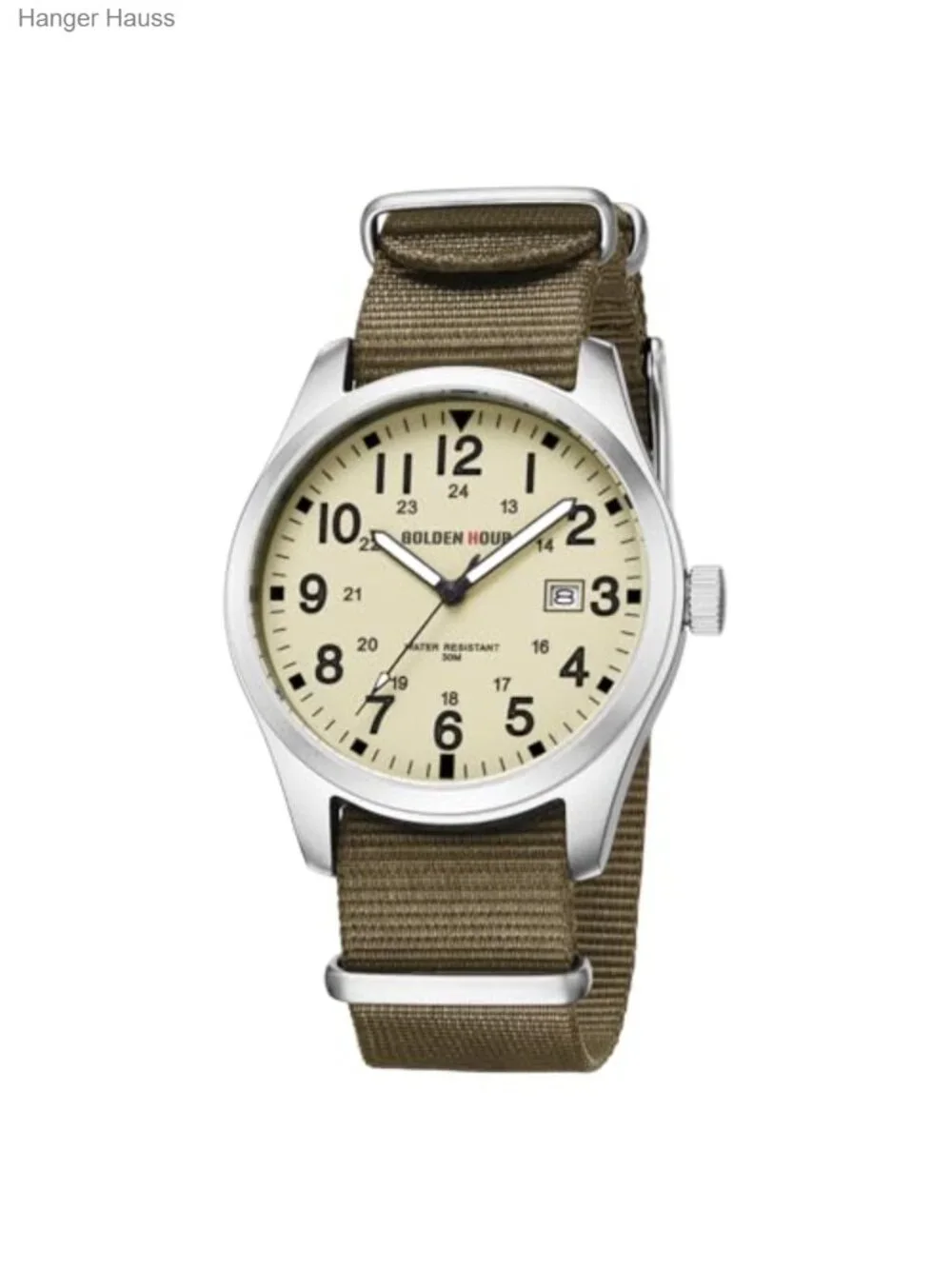 Men's Military Time Nylon Strap Watch, Japanese Quartz, Easy Read Dial, Glowing